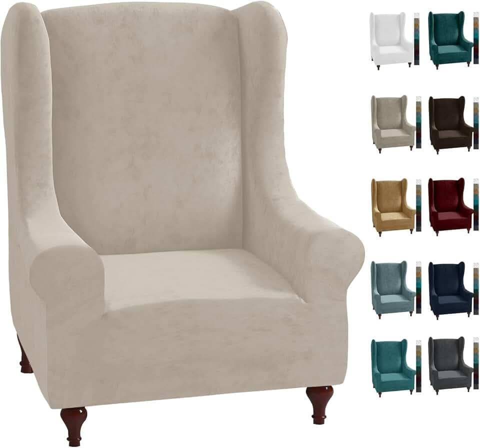 MAXIJIN Stretch-Samt-Schonbezug für Sessel, 1 Stück, weich, stilvoll, Plüsch, Schonbezüge für Ohrenlehne, Dicker Samt, mit elastischer Unterseite (Schaukelstuhl, Khaki)