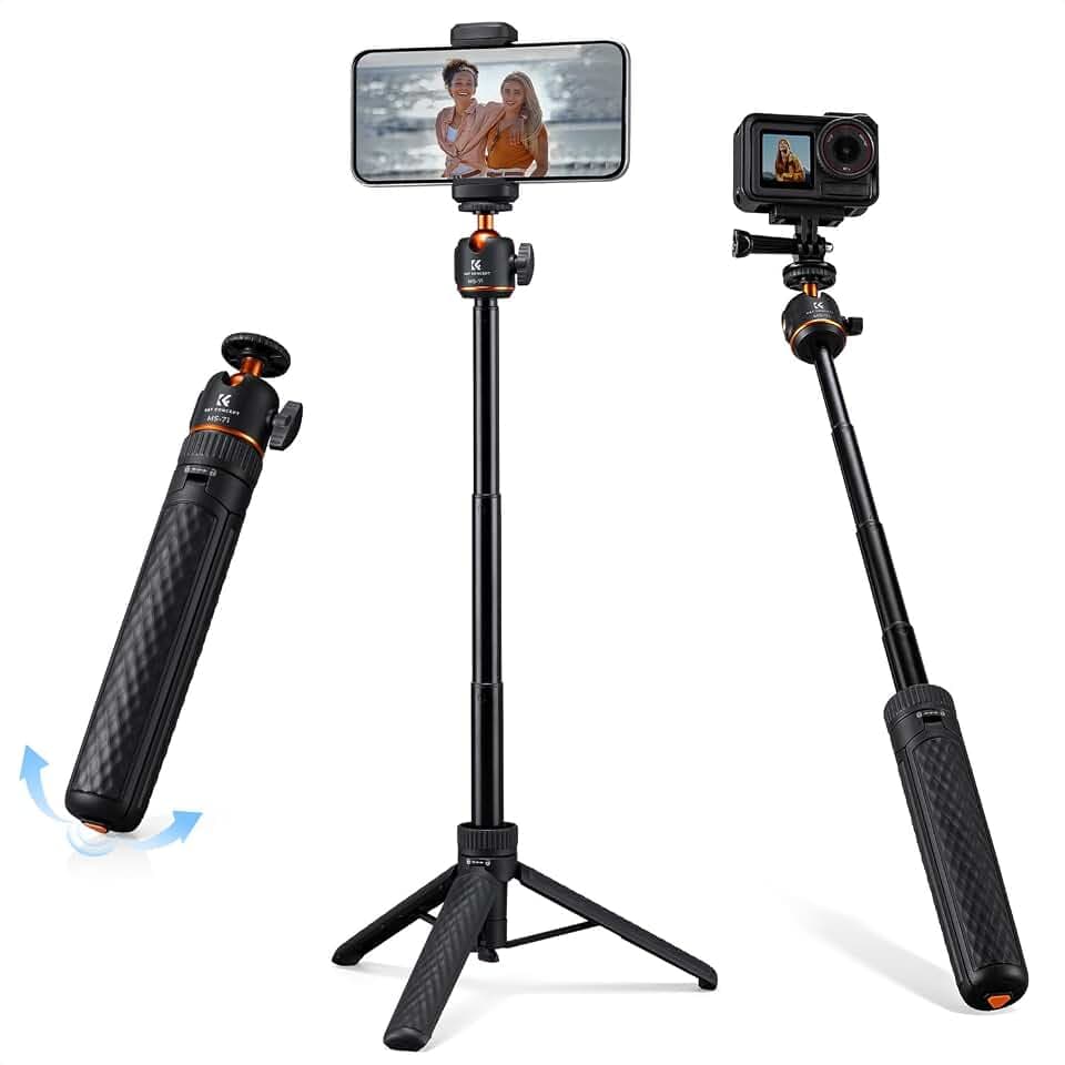 K&F CONCEPT 65cm Aluminium Selfie Stick,175g ultraleichtes Handystativ