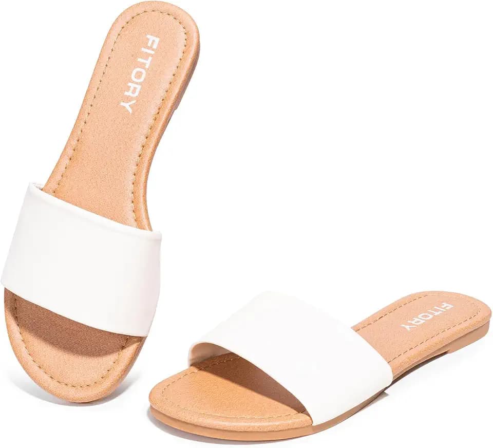 FITORY Women's Slide Sandals Fashion Round Toe with Classic Single Strap