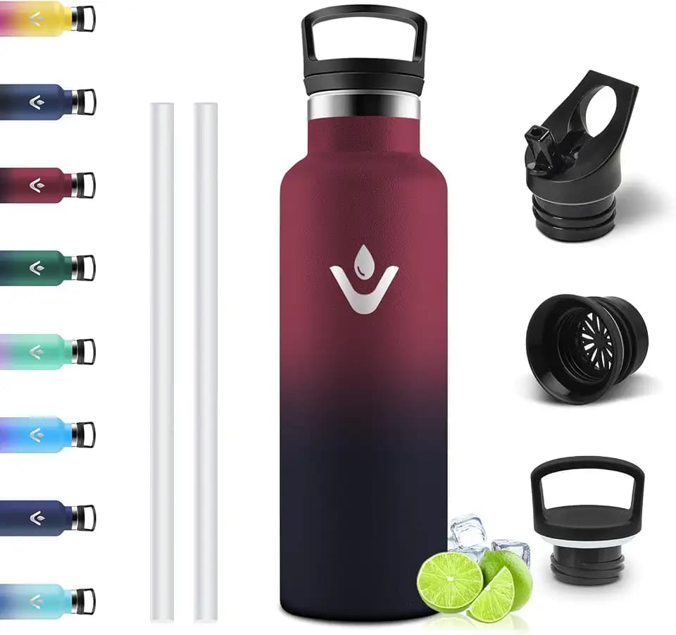 Motswedi Trinkflasche, 750 ml BPA-Frei, Trinkflasche Edelstahl, 18/8 Edelstahl, Flasche, Mit Strohhalm und 2 Deckeln, Wasserflasche, Doppellagige Isolierung, für Schule, Feuerrot & Schwarz