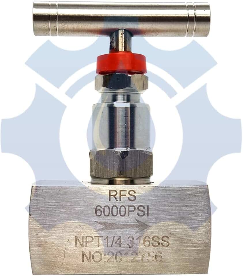 RFS Stainless Steel 316 Straight Needle Valve, 1/4" NPT Female Connection, up to 6000 PSI (Length: 85MM), 2 Port Heavy Duty Industrial Hydraulic Flow Control Valve for Piping Needs