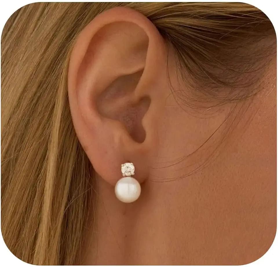 WFYOU Pearl Earrings for Women 925 Sterling Silver Stud Earring