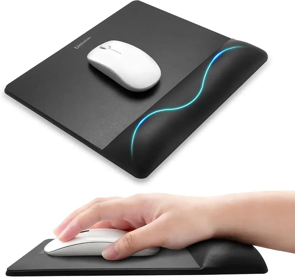 univo colors Wide Size Mouse Pad with Wrist Rest,Premium PU Material,Low-Rebound Cushion,Ergonomic Design,Comfortable Wide-Size Operation,Smooth Mouse Control with Hard Plate,Reduces Fatigue(Black)