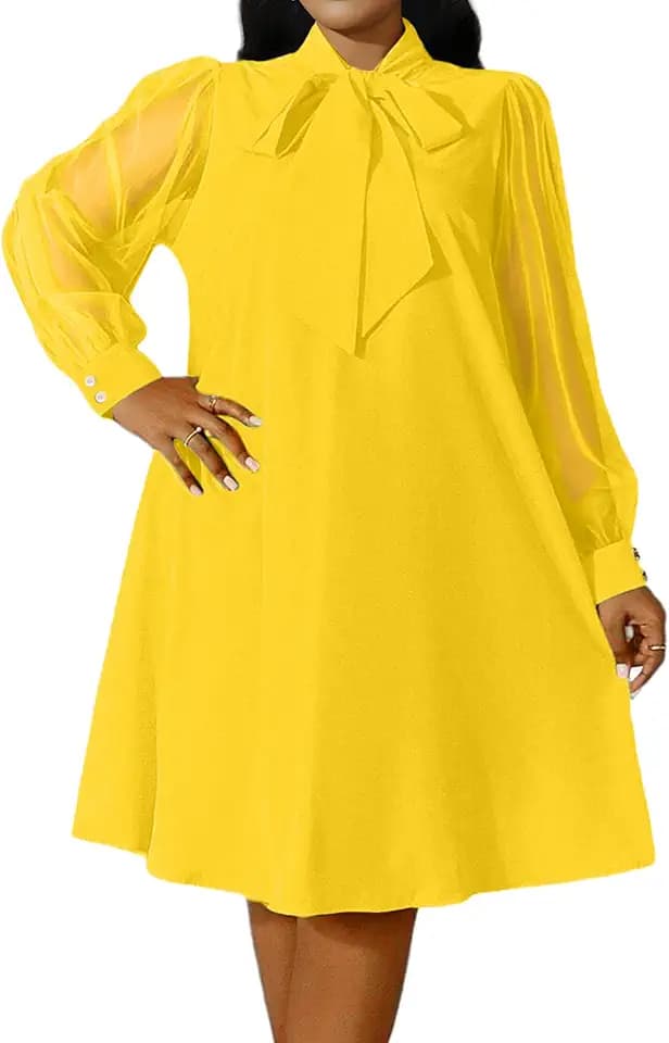 Ekaliy Women Bow Collar Shift A-Line Knee-Length Dress Church Cocktail Work