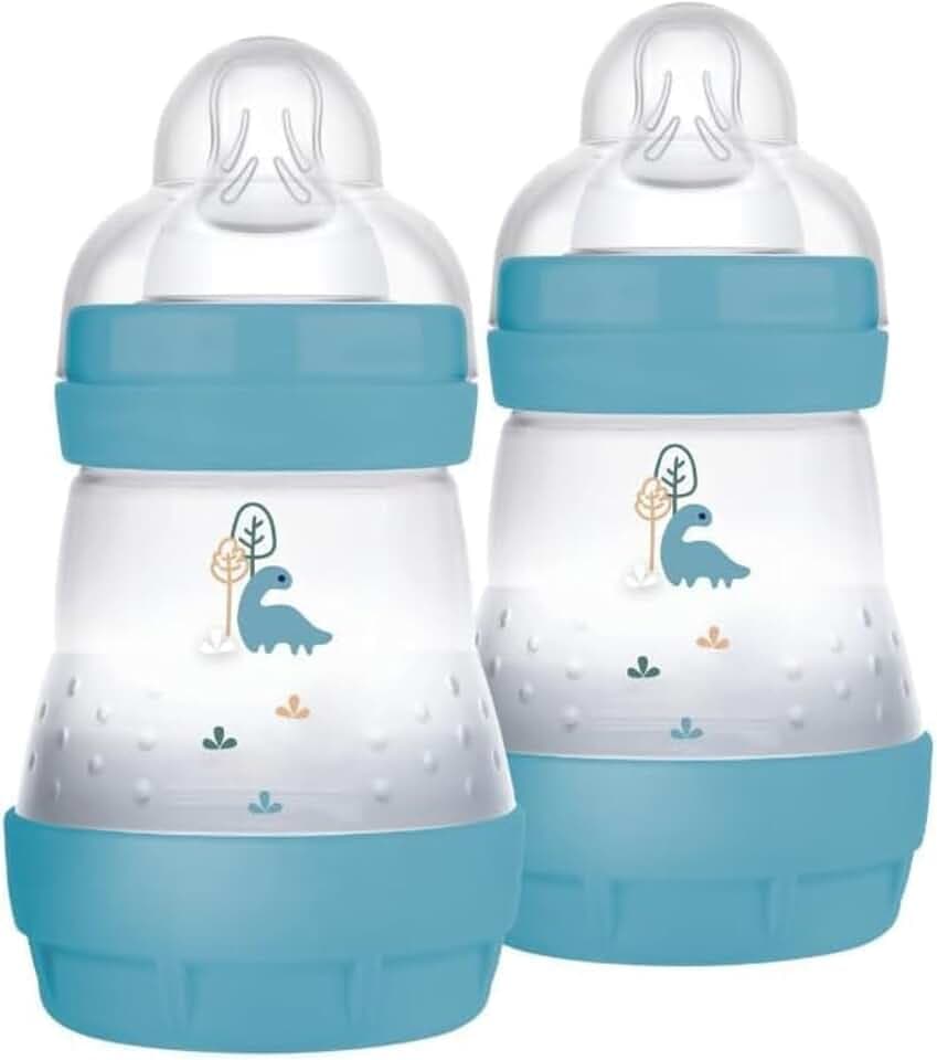 MAM Easy Start Babyflasche, 160 ml (2er-Set), Set mit 2 Anti-Kolik-Fläschchen für gemischtes Stillen, reduziert Luftblasen und das Risiko von Koliken, Babyzubehör mit Sauger Größe 1, Hellblau