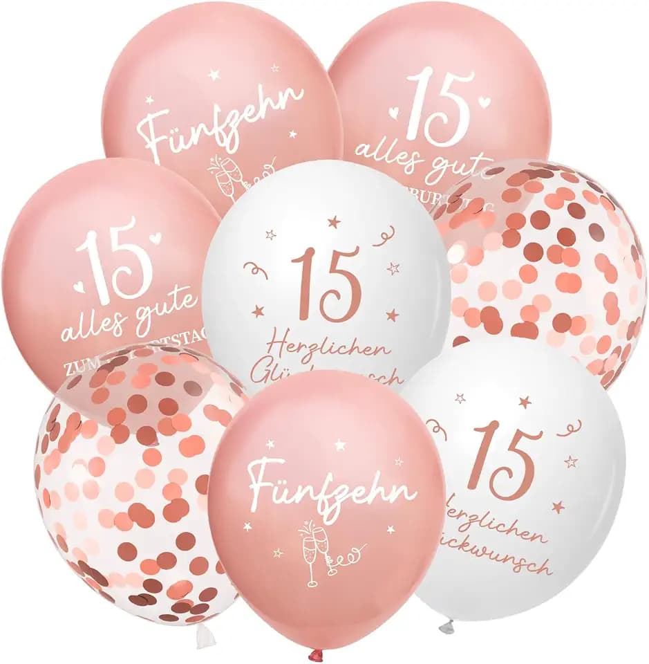 Luftballons 15 Jahre Geburtstag, 24 Stück Deko 15. Geburtstags Mädchen, 15 Alles Gute zum Geburtstag Ballons, Roségold 15. Geburtstagsdeko, 15th Birthday Ballon für Tochter