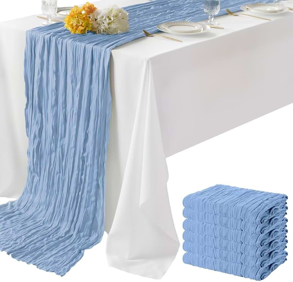 6 Pack Blue Cheesecloth Table Runner 35"×120" Gauze Fabric Table Runner