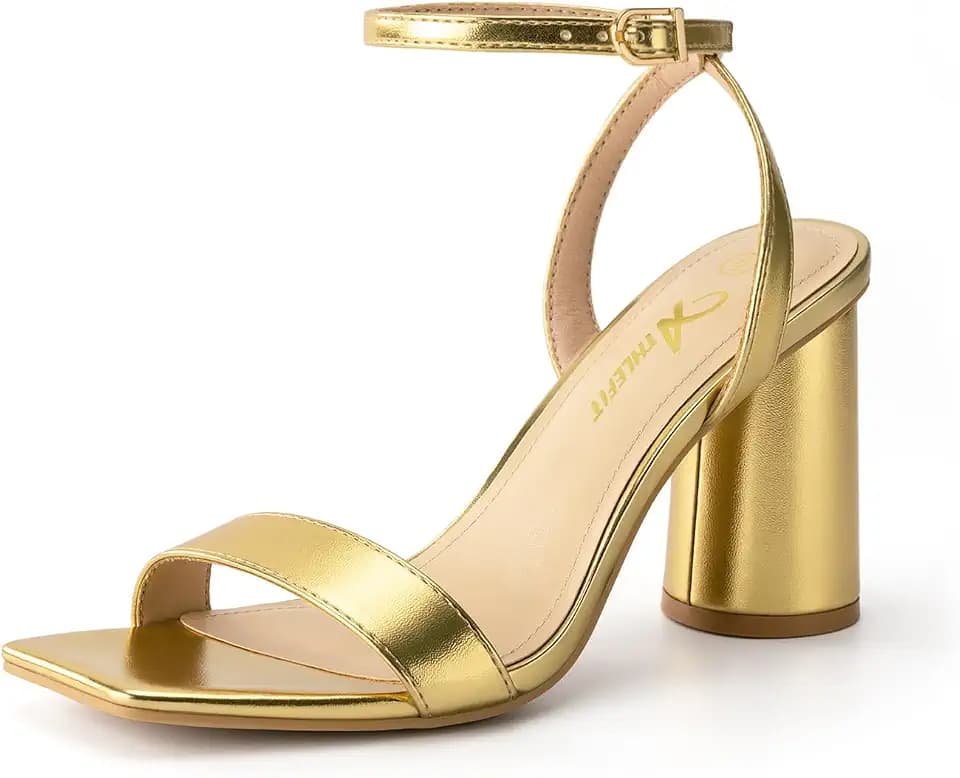 Athlefit Chunky Heels for Women Block Heeled Sandals Square Toe Ankle Strap Fashion High Heels for Prom