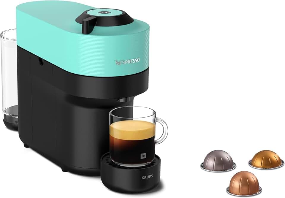 Nespresso Krups Vertuo Pop Kaffeekapselmaschine, Kapazität: 560 ml, automatische Kapselerkennung, One-Touch-System, 4 Tassengrößen, verkürzte Aufheizzeit, nachhaltig, Aqua Mint, XN9204