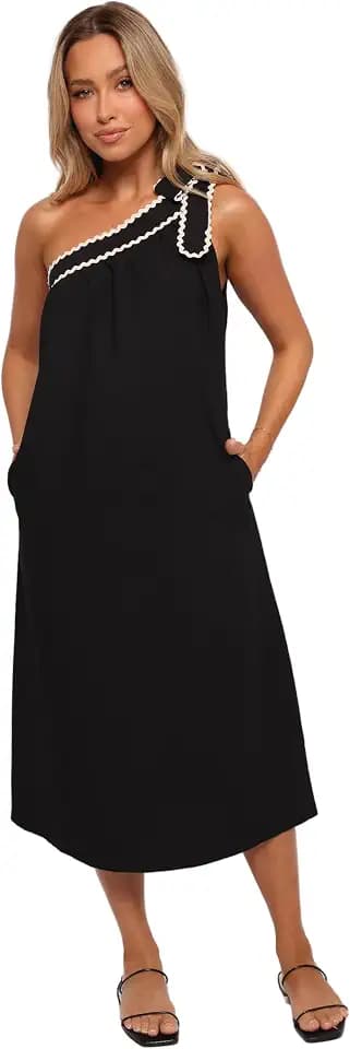 Petal & Pup Brynlee One Shoulder Midi Dress - Black/Cream M