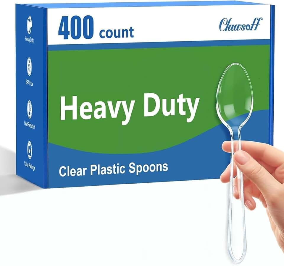 Clawsoff 400 Count Disposable Spoons Clear Plastic Cutlery Utensils Set