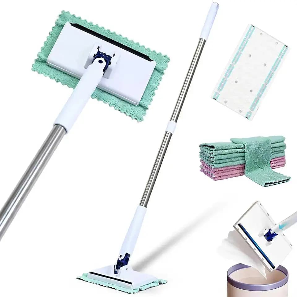 Snap Grip Mini Mop, Convenient Cloth Changing Mini Mop, with 10 Reusable Cloths, Stainless, One-Click Replacement, for Multi Cleaning