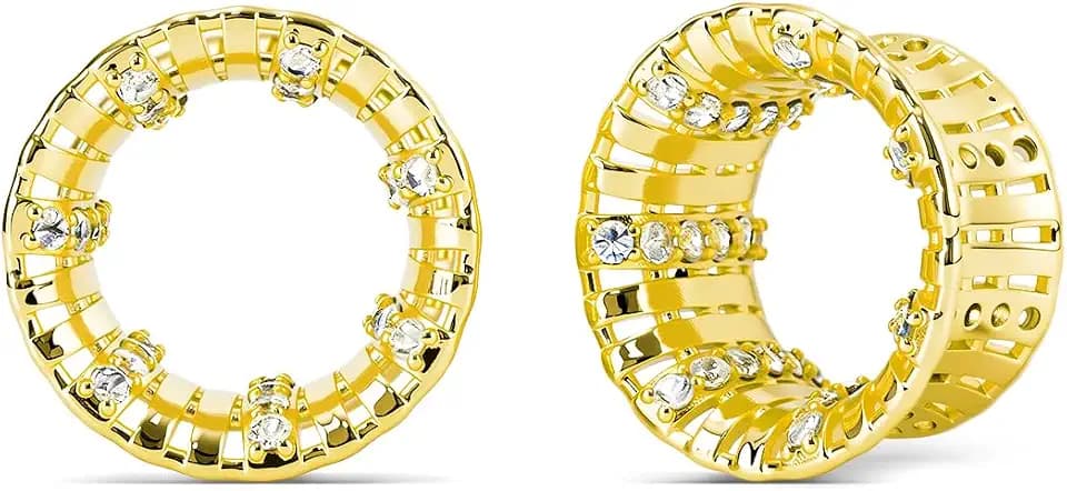 ERKUOO Crystal Gemstone Women Ear Tunnels Sparkly Round Teardrop Double Flare Gauges Rhinestone Nested Plugs Bling Gauge Stretchers Expander Stretching Jewelry Elegant Modern Dressy Style 0g To 1 Inch