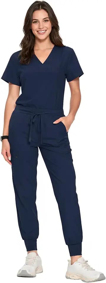 floralhue Scrubs for Women, V-Neck Top & Cargo Pants with 10 Pockets