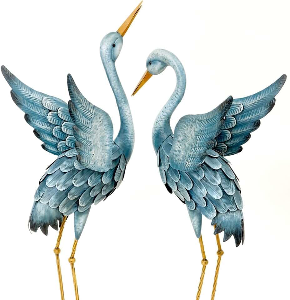 Bits and Pieces - Japanese Blue Heron Metal Sculpture Set of 2