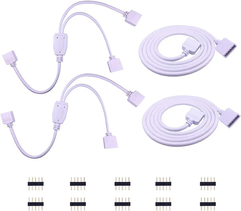 2pcs 1m RGBW 5050 LED Streifen Verlängerungskabel + 2pcs 5 polig LED Strip Verteiler Kabel 30cm 1 zu 2 LED Splitter Kabel LED Stripe Verbinder LED Band Verlängerung Verteilerkabel, Weiß
