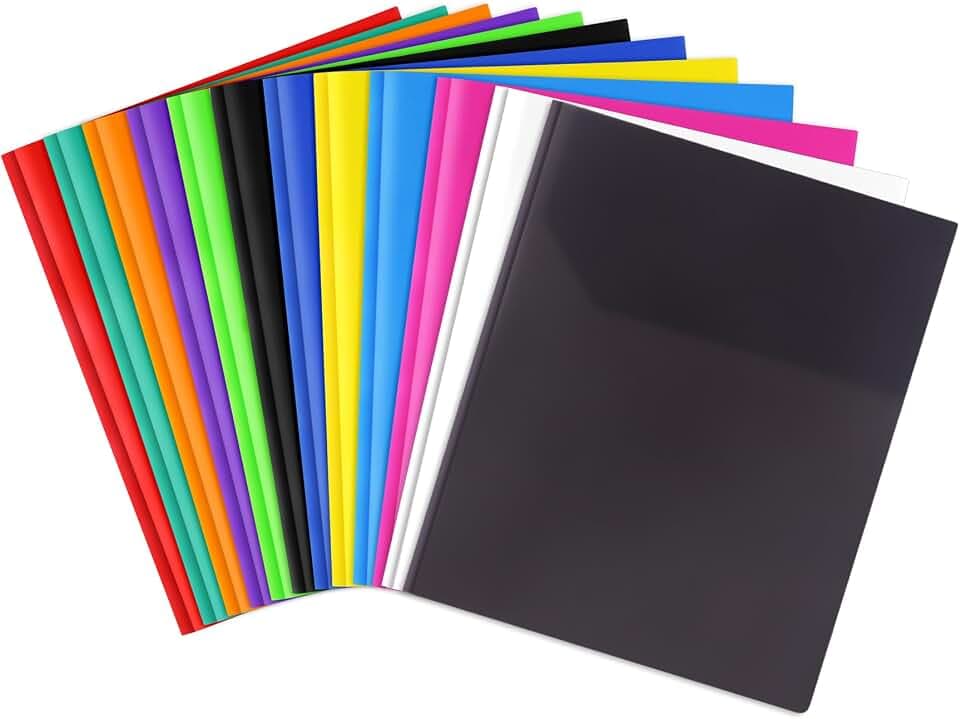 Feosky Plastic Folders, 2 Pockets 3 Metal Prongs, Letter Size,12 Colors