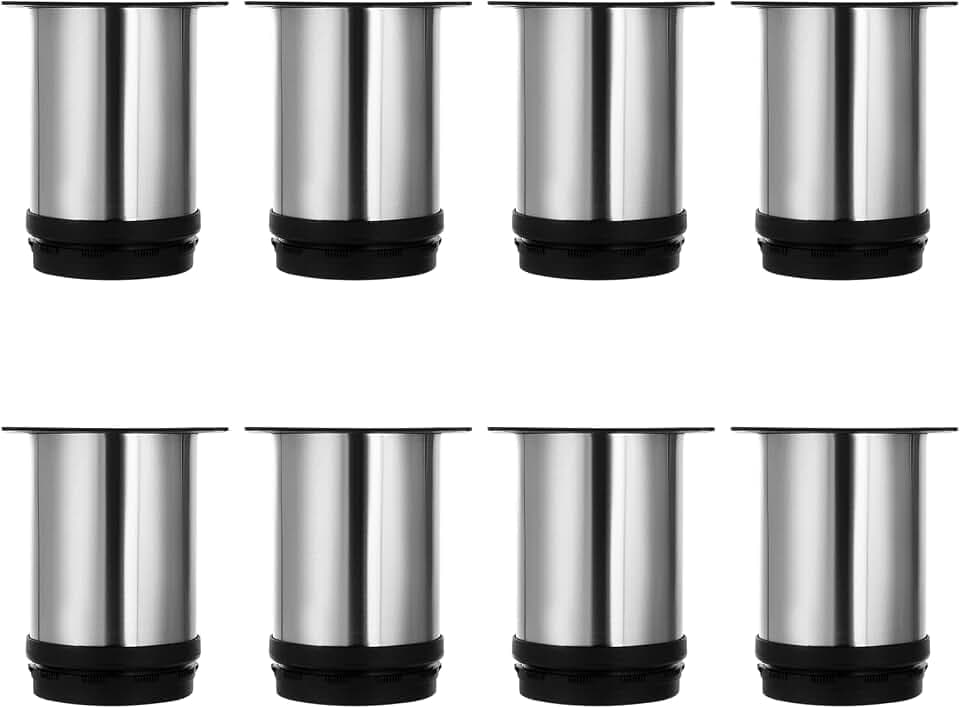 8 Möbelfüße Edelstahl Rund, Möbelfüße Verstellbar Edelstahl Ø50mm, Höhe 80mm, Möbelfuß Höhenverstellbar für Sofa, Schranktisch, Tischbeine, Höhenverstellbar 0-10 mm
