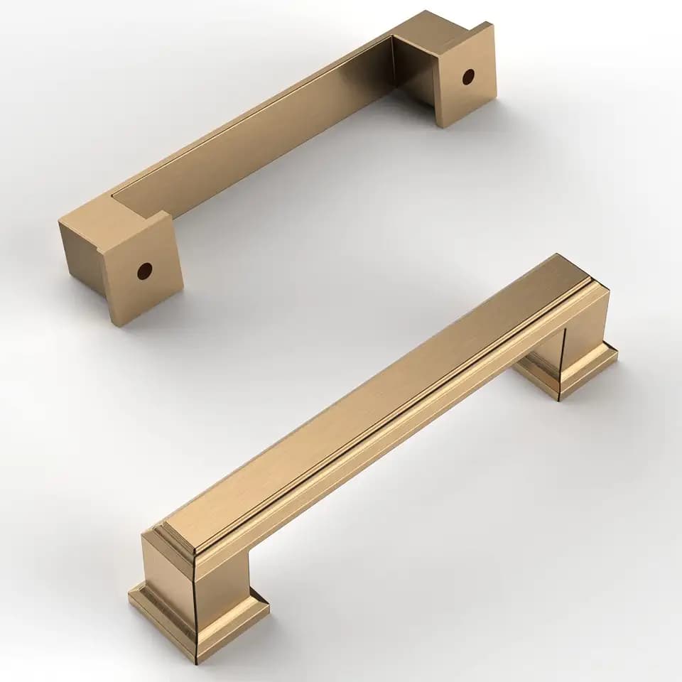 Amerdeco 10 Pack Champagne Bronze Cabinet Pulls 3-3/4 Inch(96mm) Hole Center Cabinet Hardware Kitchen Cabinet Handles for Bathroom Drawer Pulls Dresser Pulls ZH0001