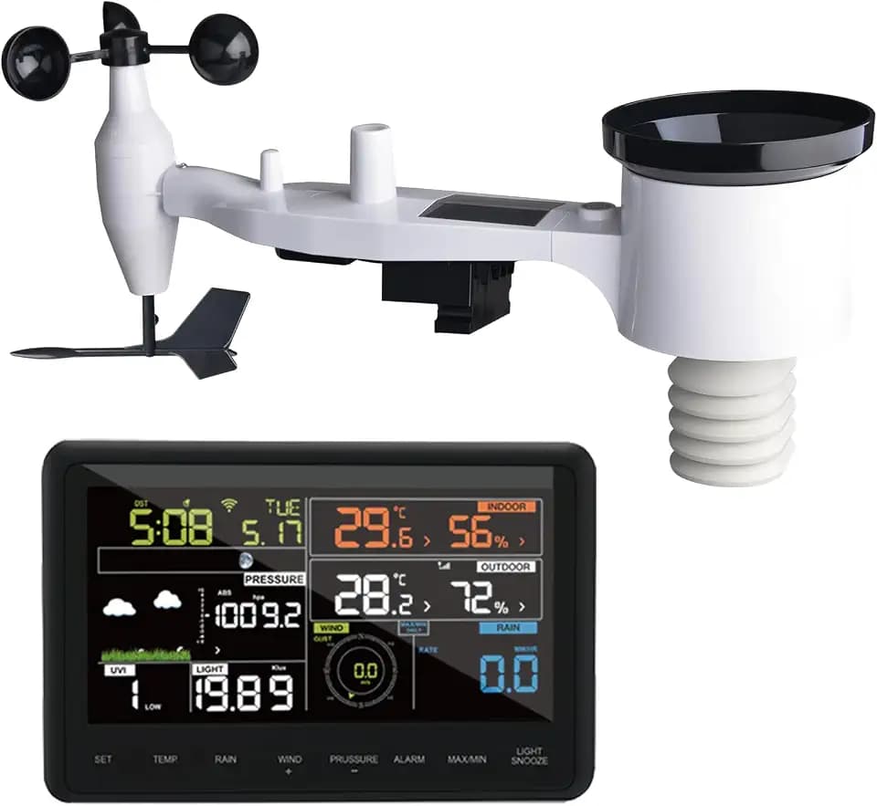 ECOWITT Wetterstation WS2910, drahtlose solarbetriebene 7-in-1 Wetterstationen für den Außenbereich, WiFi Farb-LCD-Display für den Innenbereich, Wetterwarnungen für den Hausgarten, Farm, 868 MHz