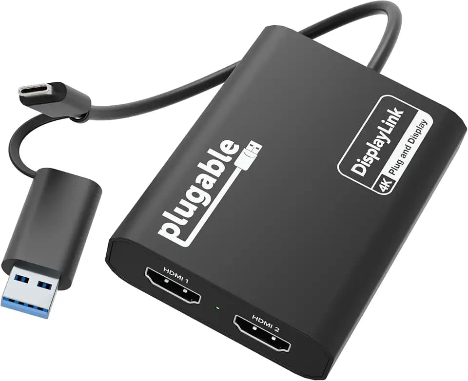 Plugable USB-C & USB-A Dual 4K HDMI Adapter with DisplayLink