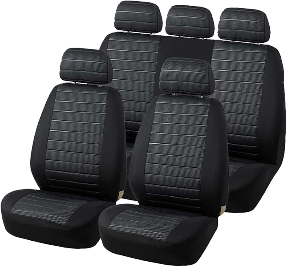 TOYOUN Autositzbezüge Full Set Universal Fit Jacquard Tuch Auto Sitzbezüge Set Grau Sitzbezüge Set Stoff Universal Autositzbezüge Sitzschoner Schonbezug Autositz