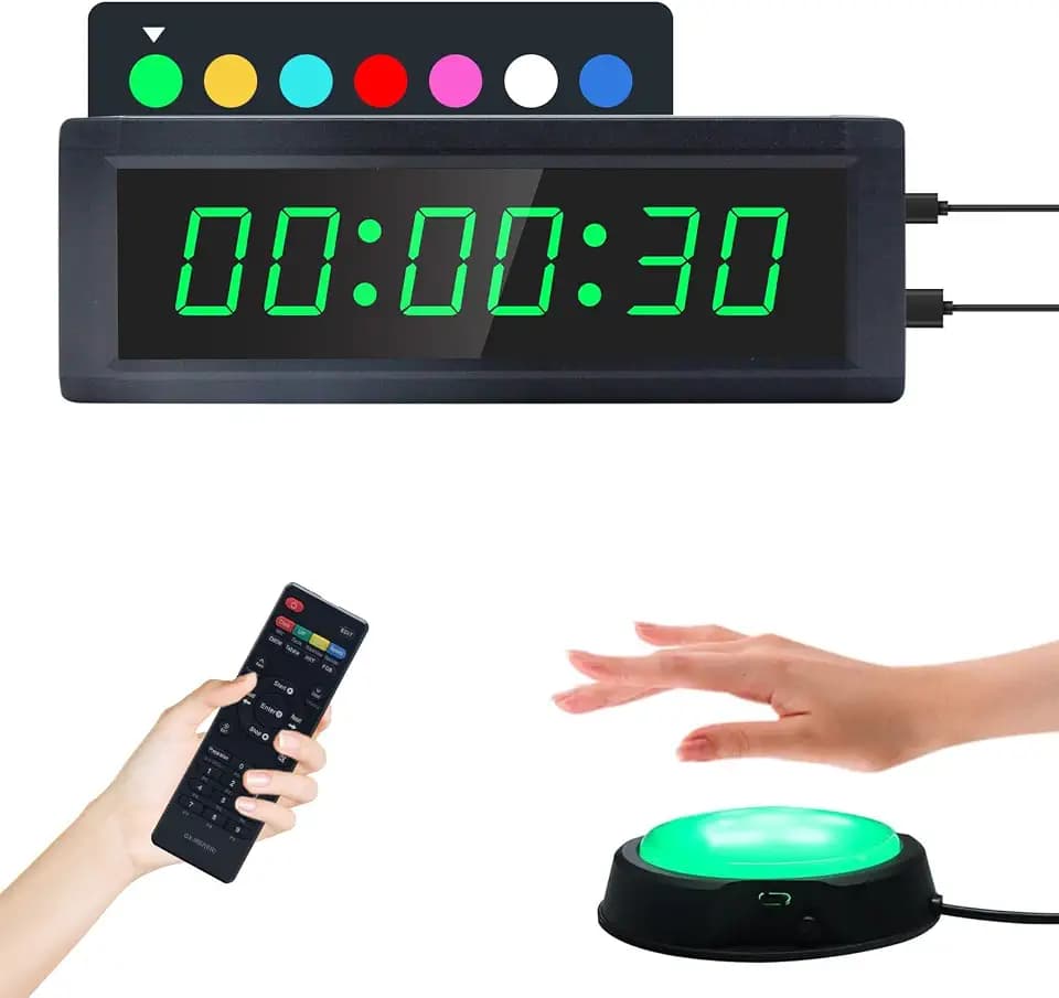 Gym Timer Clock with Remote Control & Push Button,7 RGB Color, Programmable Interval Timer, Countdown/Up Stopwatch,Wall Clock for Home Gym Garage,Portable Training Accessories(Plug-in)