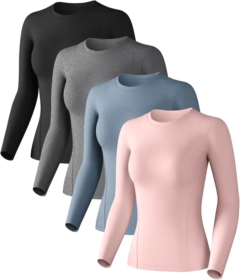 Women Long Sleeve Compression Sun Shirts Workout Athletic Underscrubs Top