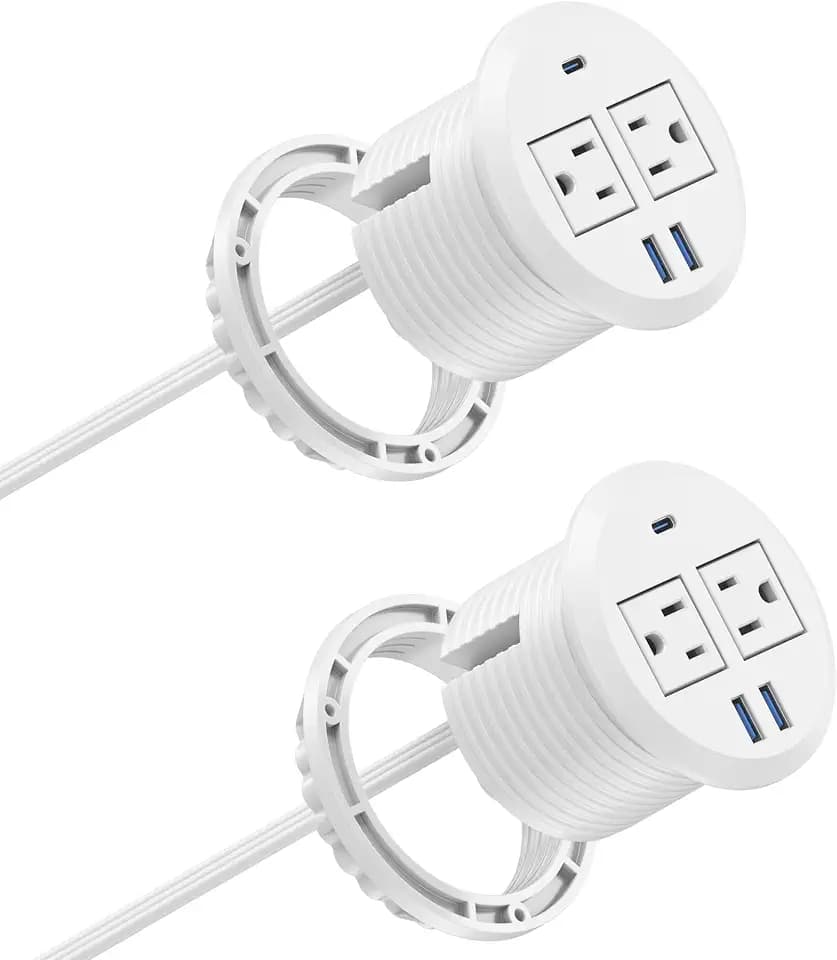 Recessed Desk Power Grommet,2 Outlets, 20W USB-C,White,2PCS