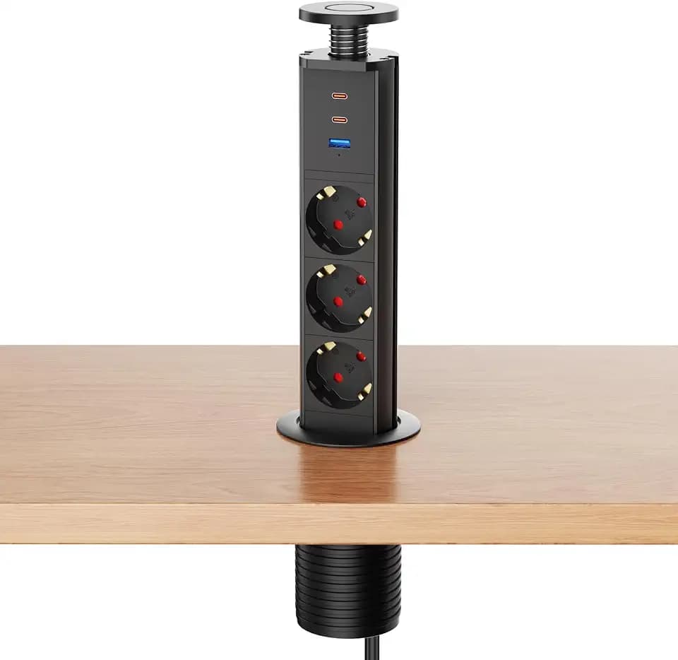 Versenkbare Steckdose 3-Fach USB-C PD 30W, Ø60 mm, Schwarz