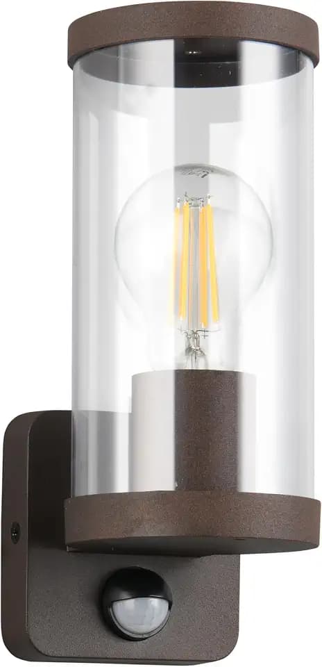 Reality Leuchten Außen Wandleuchte Bonito R21599124, Aluminium Druckguss rostfarbig, Schirm Kunststoff klar, exkl. 1x E27, Bewegungsmelder