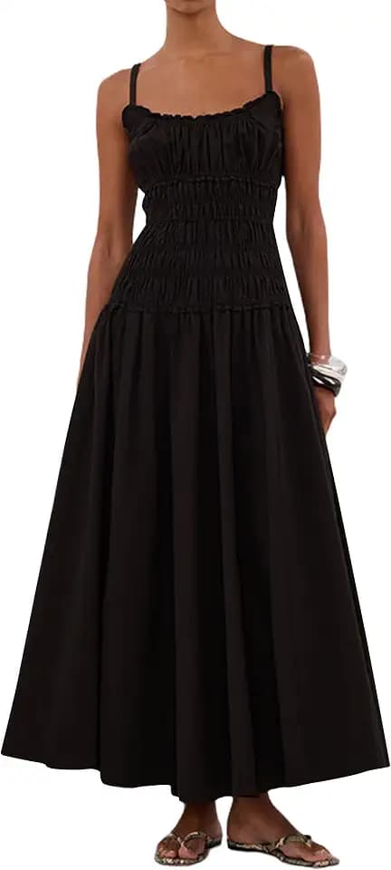 Womens Spaghetti Strap Smocked Maxi Dress Beach Flowy Sundress