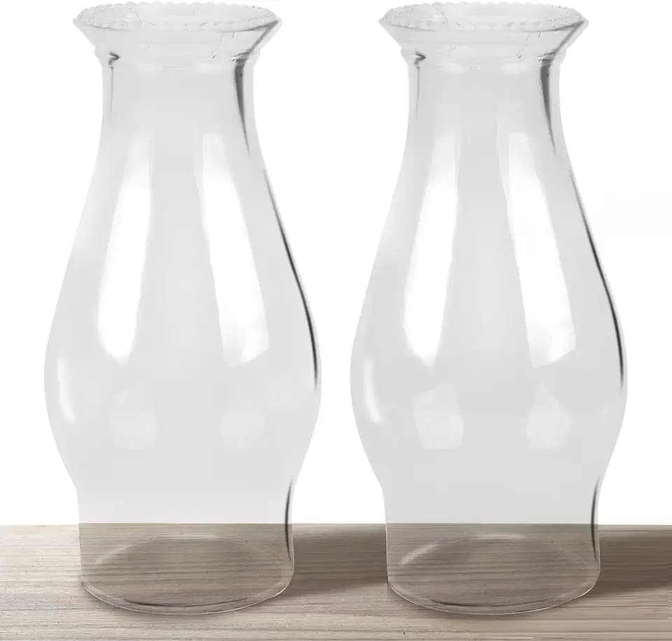 Oil Lamp Chimney Hurricane Lamp Glass Replacement Clear 3 Inch Base for Kerosene Lamp Shade(Wave Style 2P)