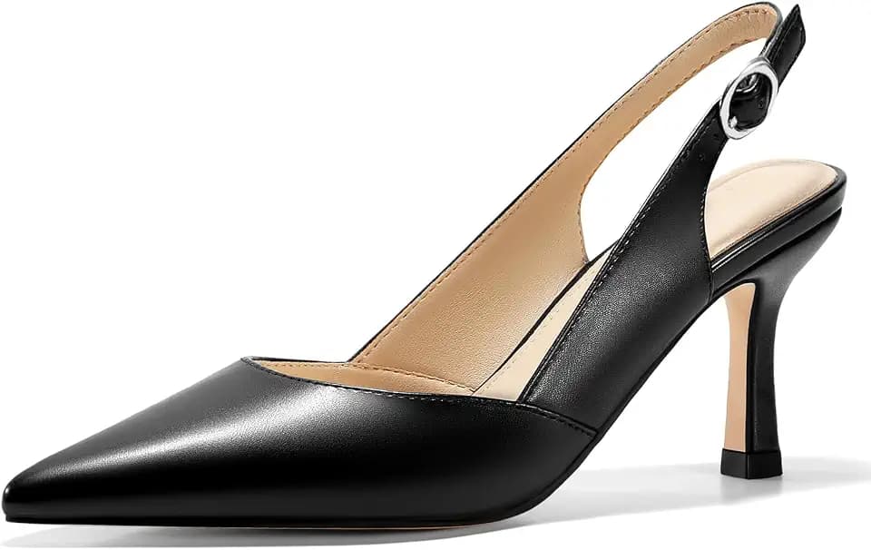 Rilista Women's Slingback Kitten Heels Closed Pointed Toe Backless Wedding Party Dress Pumps Shoes