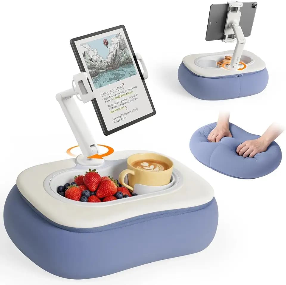 SAIJI Kindle Pillow Stand for Bed, Soft and Comfortable Tablet Holder, Blue