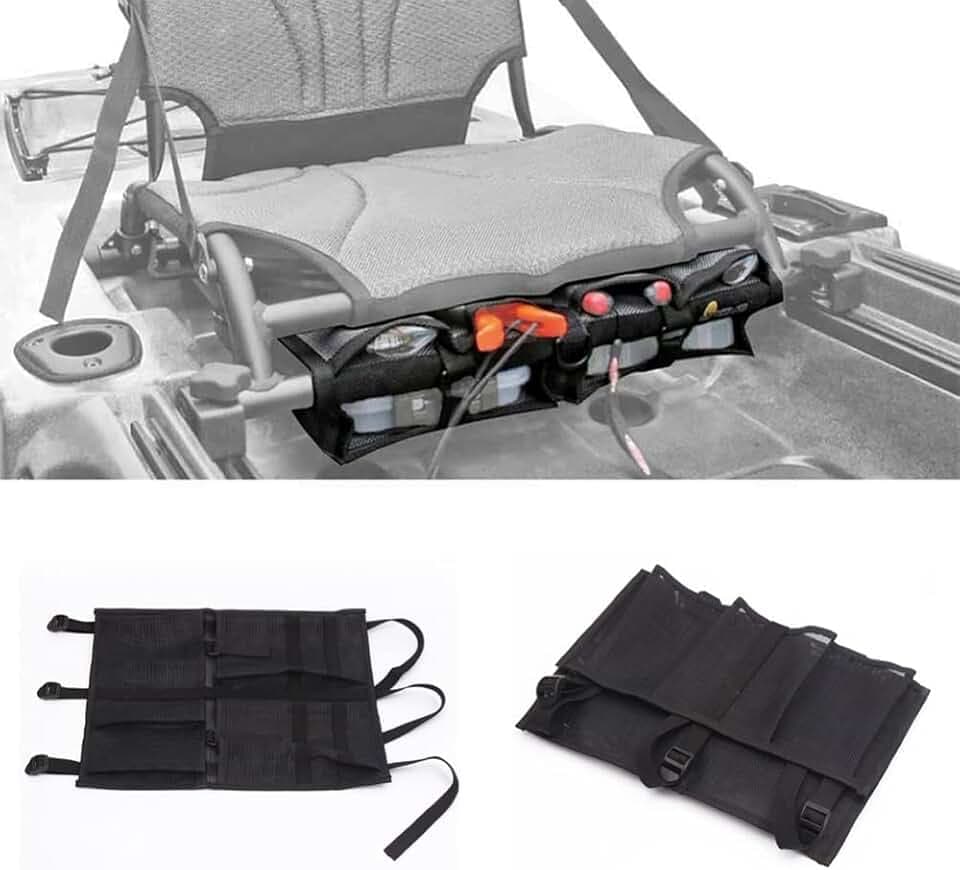 Kayak Canoe Storage Bag, Kayak Canoe Dinghy Gear Accessories, Adjustable Buckle Strap Organizer, Storage Bag Under Kayak Seat for Water Sports Black