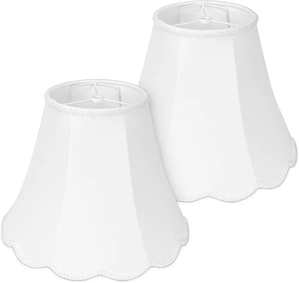 2-Pack White Bell Lamp Shades – Scalloped Petal Edge, 6.5×13×10 inch Fabric Lampshade for Table Lamps (Spider Fitter), Perfect for Scandinavian-inspired to Transitional decor, Easy Assembly