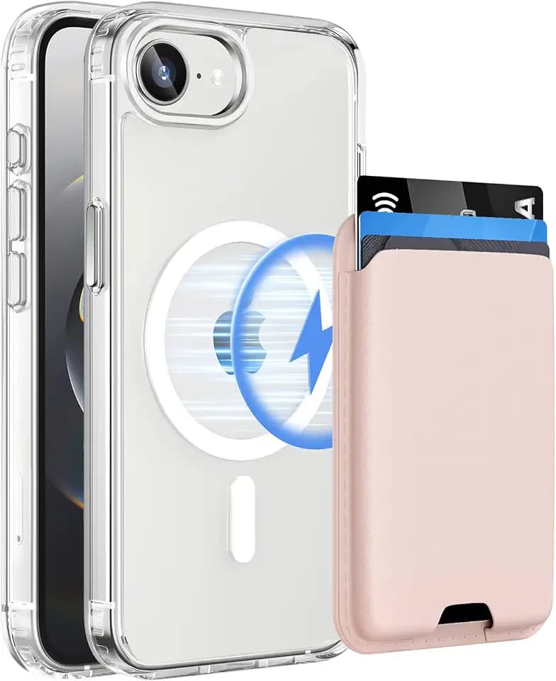 Magnetic for iPhone 17e/16e Wallet Case, Clear & Pink