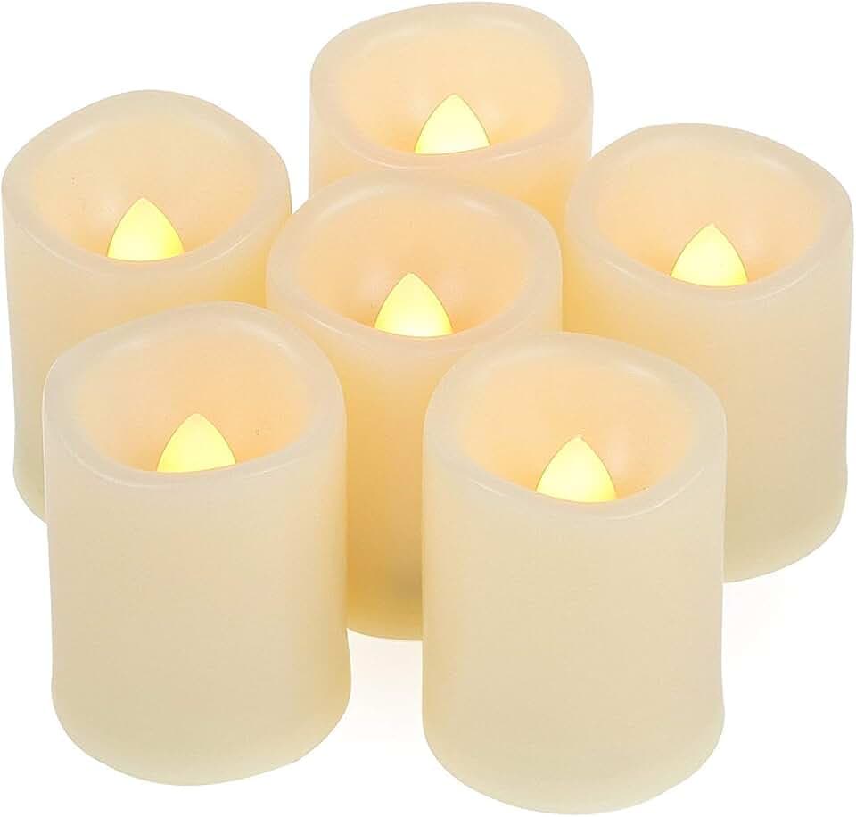 6er LED Teelichter mit Timer, Batterien enthalten, flackernd, flammlos, batteriebetrieben, 6 Stunden an und 18 Stunden aus pro Zyklus, für Halloween-Kürbis, Weihnachten, Dekoration