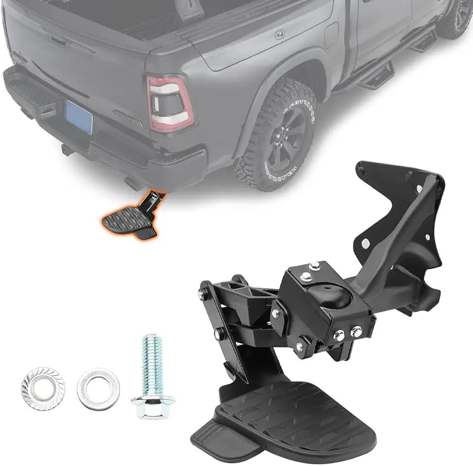 Retractable Rear Bed Step FIT 2019-2024 Dodge Ram 1500 DT New Body Style w/Dual Exhaust, Driver Side Tailgate Bumper Step, Replaces 82215289AG 82215289AH
