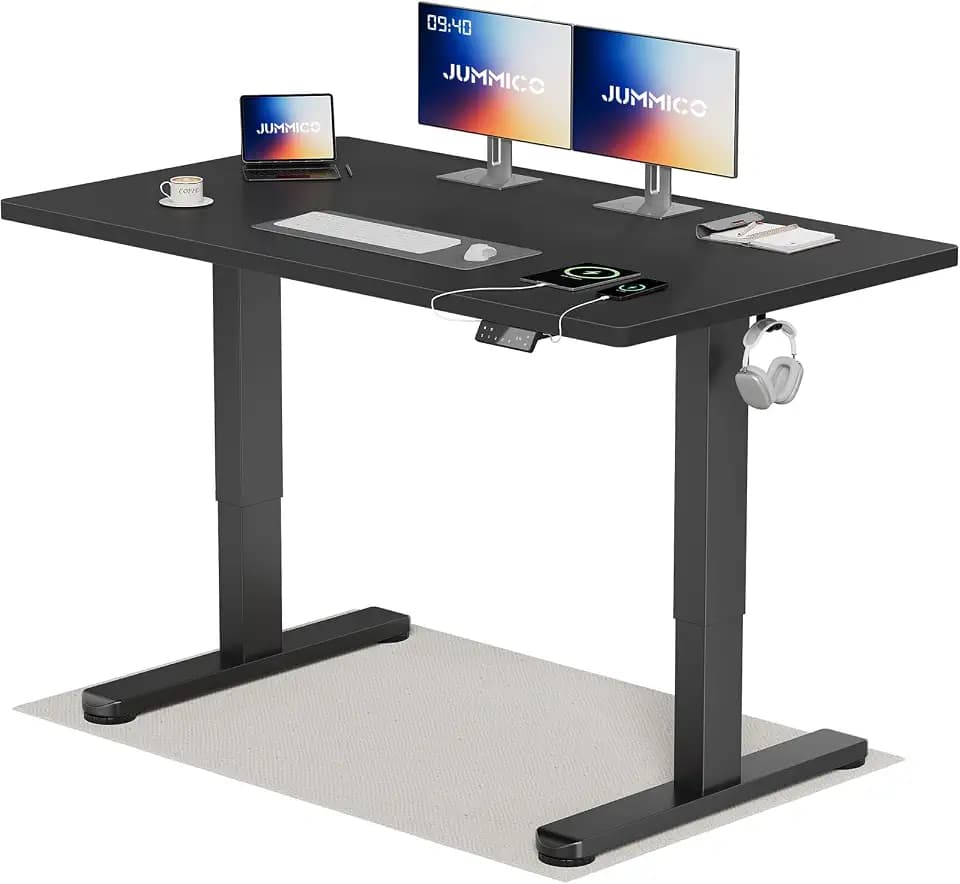 JUMMICO Höhenverstellbarer Schreibtisch 140x70 cm Einteilige Tischplatte, Elektrisch mit 2 Motoren, 120 kg Traglast, 72-120 cm Höhenbereich, 7-Tasten Touchscreen mit Memory & USB-C