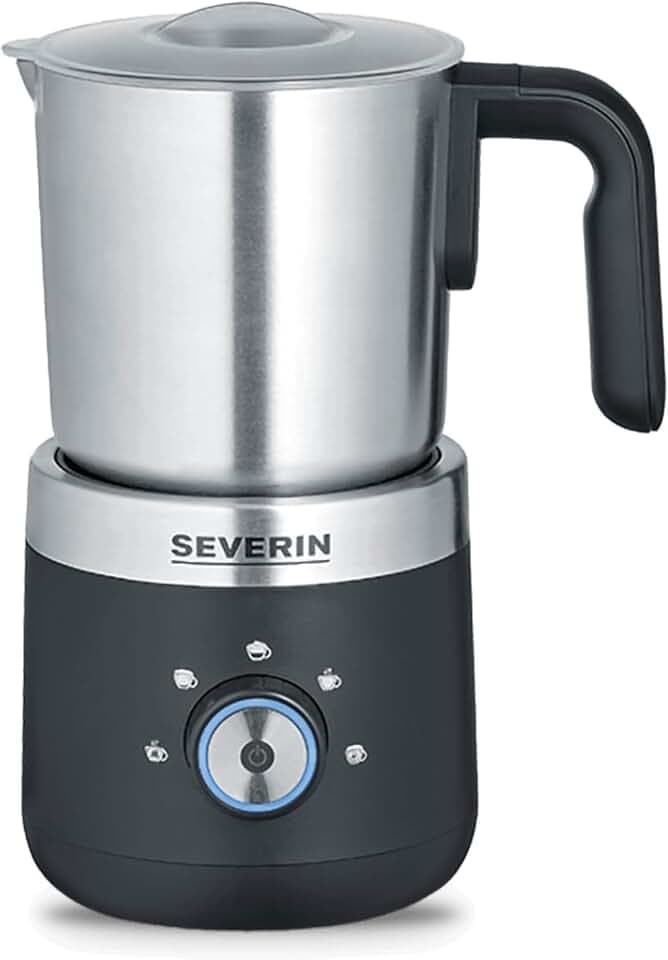 SEVERIN Milchaufschäumer, elektrischer Milchaufschäumer mit Edelstahl-Milchbehälter, Milchschäumer für kaltes und warmes Aufschäumen, schwarz, silber, Edelstahl, SM 3588, 2.30