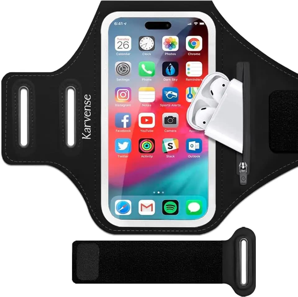 Phone Holder for Running-Karvense Phone Arm Bands w/Earphone Bag for Running&Gym& &Workout&Jogging, Cell Phone Armband for iPhone 17 Pro Max/16 Pro Max/15 Pro Max, Samsung Galaxy S Ultra/Plus- 6.9’’