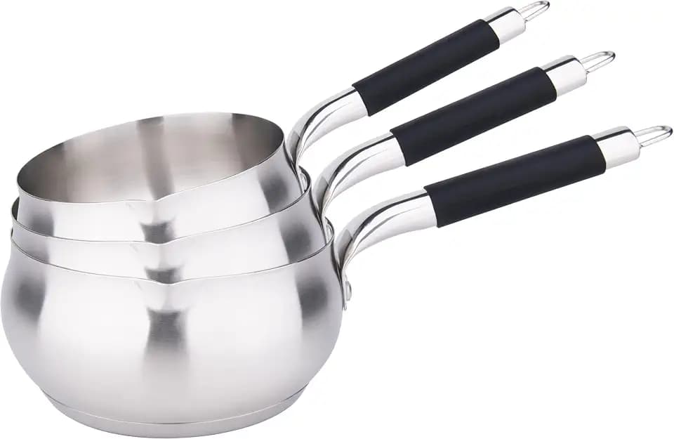 Kamberg - Set mit 3 Töpfen, 16/18/20 cm – hochwertiger Edelstahl – Apfelform – Ausgießer – für alle Herde, auch Induktionsherde – schwarzer Silikongriff