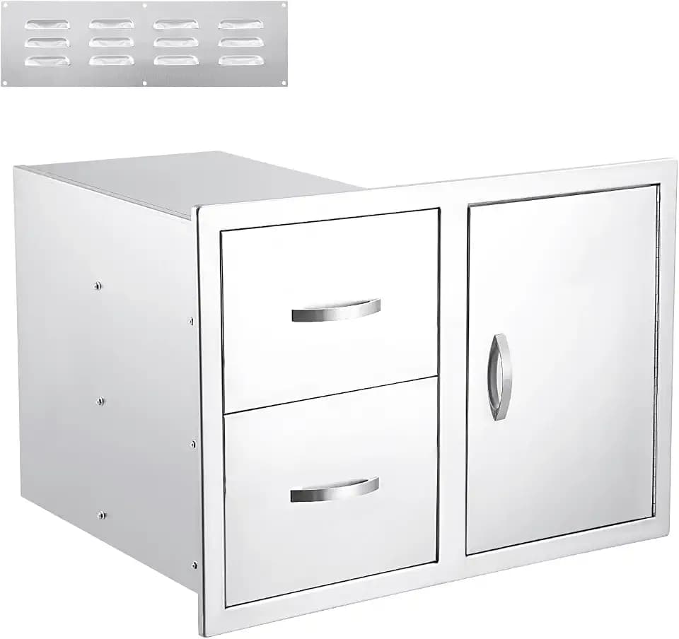 IDEALHOUSE Outdoor Kitchen Drawer 33''W x 22''H x 22''D, BBQ Access Door Drawers Combo with Paper Towel Rack, Stainless Steel Outdoor Kitchen Cabinets for BBQ Island Grill Station Storage Cabinet