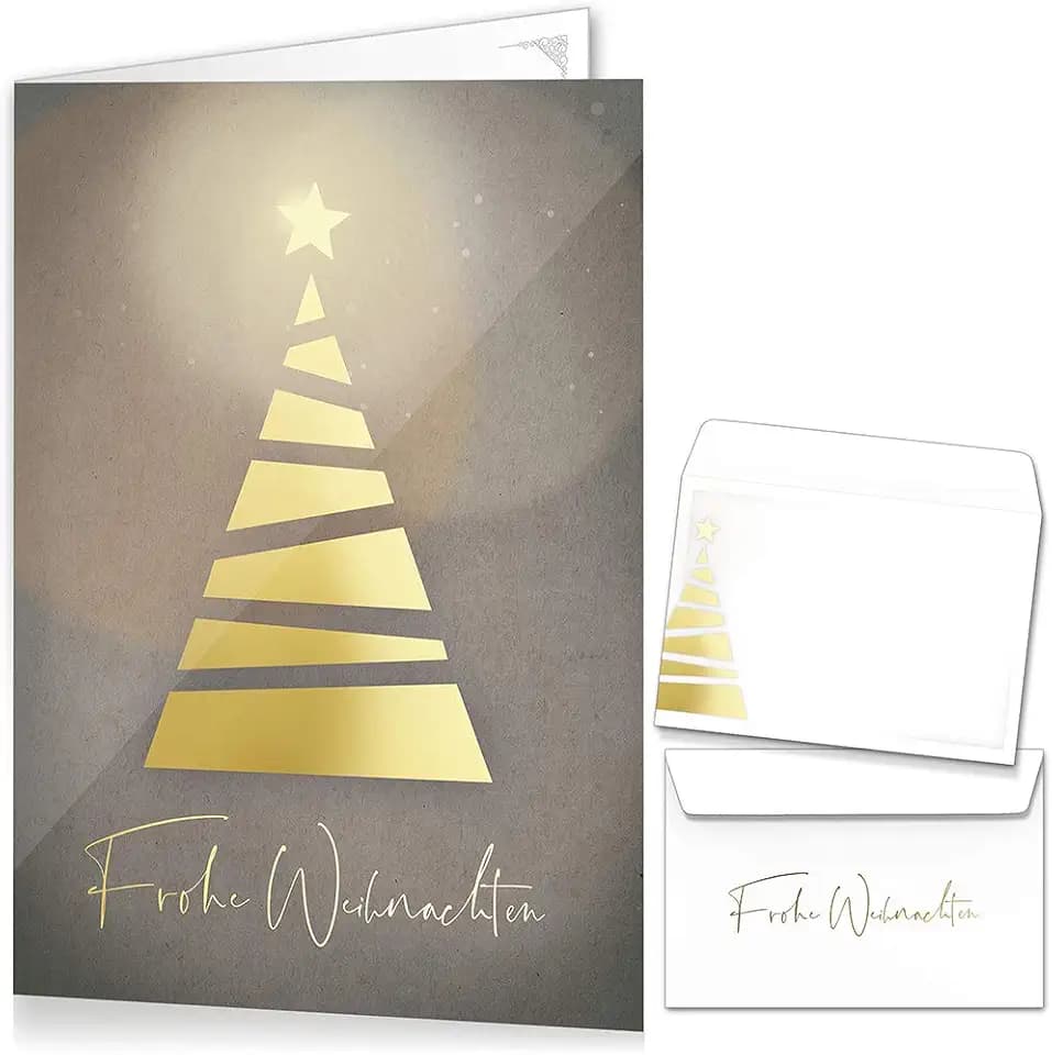 beriluDesign Weihnachtskarten mit Umschlägen 15er Set - Klappkarten mit Weihnachtsbaum-Motiv für die schönsten Weihnachtsgrüße