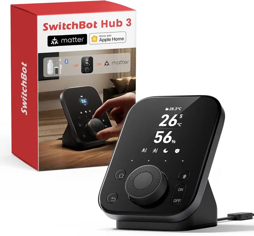 SwitchBot Hub 3, Smart Home Hub mit Matter Support, Smart IR Bluetooth-Fernsteuerung, WLAN-Thermometer und Hygrometer (unterstützt 2,4 GHz), Kompatibel mit Alexa, HomeKit, Google Home, IFTTT
