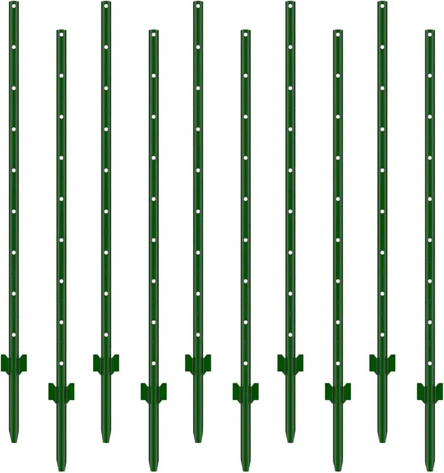 Fence Posts 5 Feet, Pack of 10, 3-4-5-6-7Ft Heavy Duty Garden Metal Steel Fence Post with U-Channel, No Dig Steel U Post Fencing for Lawn, Garden