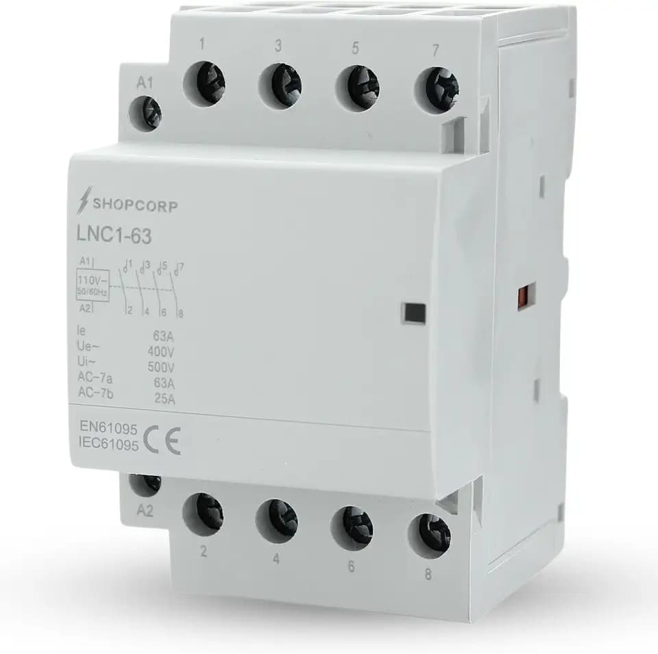 4 Pole AC Contactor 120V Coil 63 Amp Normally Open, DIN Rail