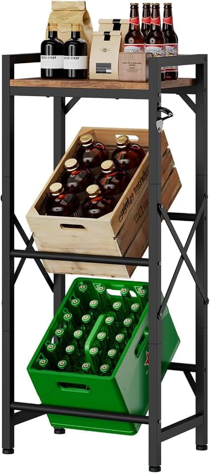 Aibiju Getränkekistenregal mit Ablage für 2 Kisten，32D x 47W x 116H cm Freistehend Kistenständer, Getränkeregal Wasserkistenregal, Bierkistenregal für Wohnzimmer, Küche, Weinkelle, YD-YLJ004H